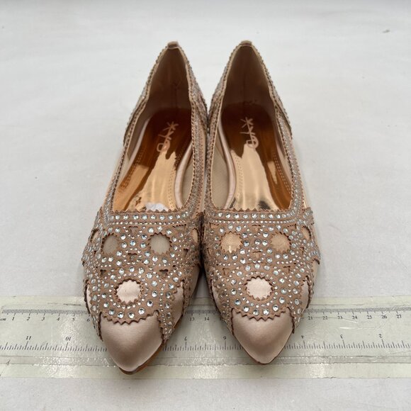 XYD Nude Pointed Toe Rhinestone Flats Mesh Slip-on Crystals Wedding Bride Shoes - Picture 3 of 8